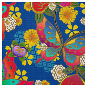 Japanische Kimono-Muster Schmetterlinge und Blume Stoff