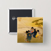 Japanische Kinder, die Drachen fliegen - Bertha Lu Button (Vorne & Hinten)