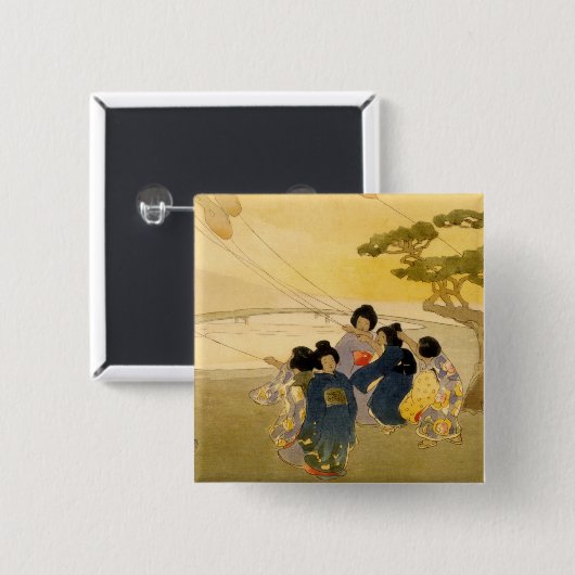 Japanische Kinder, die Drachen fliegen - Bertha Lu Button (Vorne & Hinten)