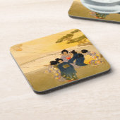 Japanische Kinder, die Drachen fliegen - Bertha Lu Getränkeuntersetzer (Linke Seite)