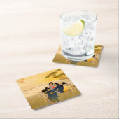 Japanische Kinder, die Drachen fliegen - Bertha Lu Rechteckiger Pappuntersetzer (Vor Ort)