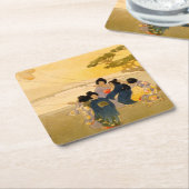 Japanische Kinder, die Drachen fliegen - Bertha Lu Rechteckiger Pappuntersetzer (angewinkelt)