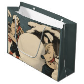 Japanische Kinder rollen große Schneebälle Geschenktüte (Vorderseite Schrägansicht)