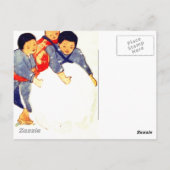 Japanische Kinder rollen große Schneebälle Postkarte (Rückseite)