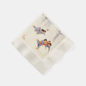 Japanische Kinder rollen große Schneebälle Serviette (Ecke)