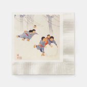 Japanische Kinder rollen große Schneebälle Serviette (Vorderseite)
