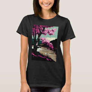 Japanische Kirschblüte neben einem Gemälde am See T-Shirt