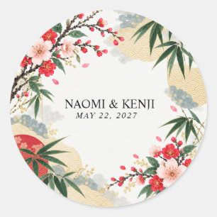Japanische Kirschblüten-Bambus-Hochzeit Runder Aufkleber