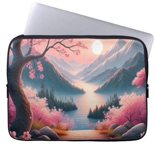 Japanische Kirschblüten Bergwald Landschaft Laptopschutzhülle (Vorderseite)