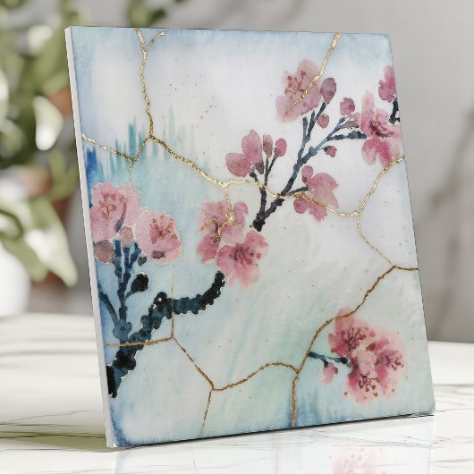 Japanische Kirschblüten-Kintsugi Fliese
