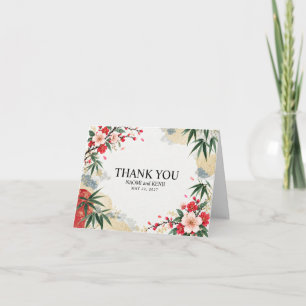 Japanische Kirschblüten- und Bambus-Hochzeit Dankeskarte