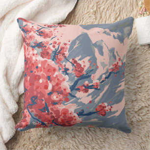 Japanische Kirschblüten- und Bergkunst Kissen
