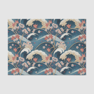 Japanische Kirschblüten- und Wellen-Blumenmuster-K Seidenpapier