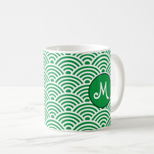 Japanische Klassik Wave Muster mit Monogramm Kaffeetasse (VorderseiteRechts)