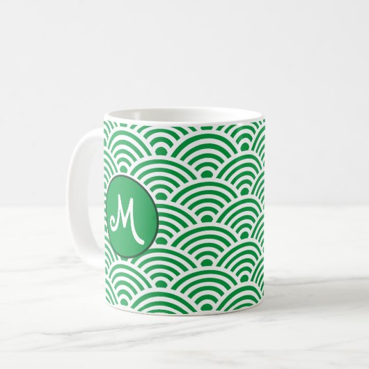 Japanische Klassik Wave Muster mit Monogramm Kaffeetasse (Vorderseite Links)