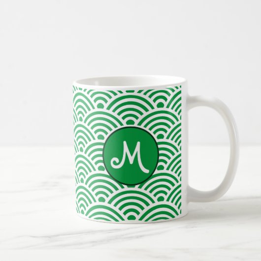 Japanische Klassik Wave Muster mit Monogramm Kaffeetasse (Rechts)