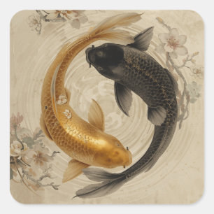 Japanische Koi-Fisch-Malerei-Kollektion Quadratischer Aufkleber