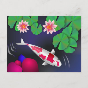 Japanische Koi-Fische, Lotus-Blume und Seerosen Postkarte