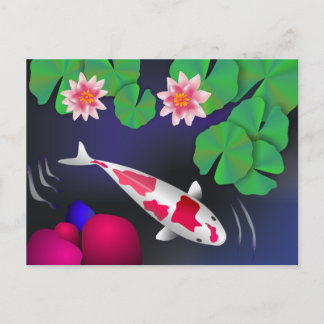 Japanische Koi-Fische, Lotus-Blume und Seerosen Postkarte