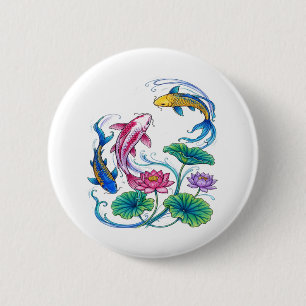 Japanische Koi-Fische Lotus Mandala Traditioneller Button