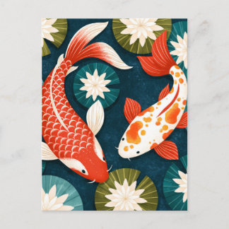 Japanische Koi-Fische Lotusblumen Zen-Garten Feiertagspostkarte
