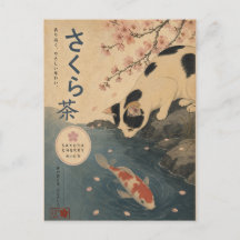 Japanische Koi-Fische Vintage-Katze Sakura-Kunst R