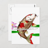 Japanische Koi Fish Carp Water Lily Postkarte (Vorne/Hinten)