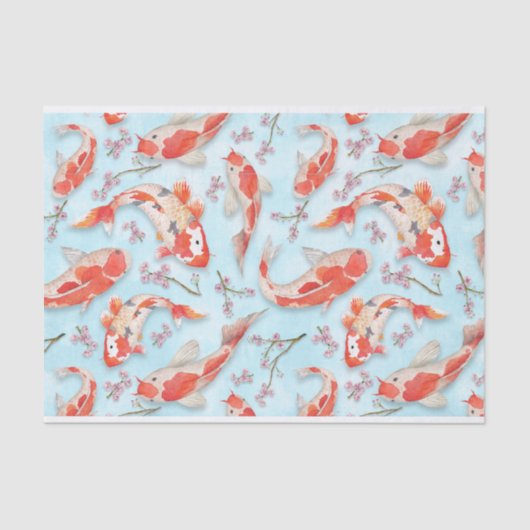 Japanische Koi Fish & Cherry Blossom Zweigstellmus Seidenpapier (Vorderseite)