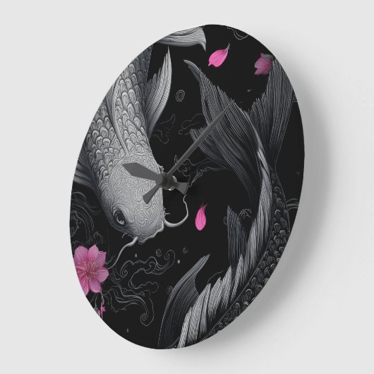 Japanische Koi Fish Dunkle Mode Große Wanduhr (Winkel)