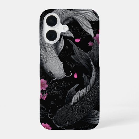 Japanische Koi Fish Dunkle Mode iPhone 16 Hülle (Rückseite)