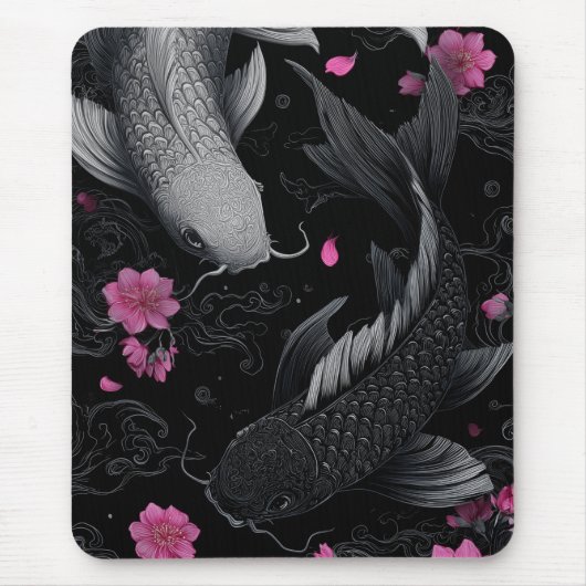 Japanische Koi Fish Dunkle Mode Mousepad (Vorne)