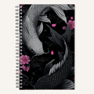 Japanische Koi Fish Dunkle Mode Notizblock