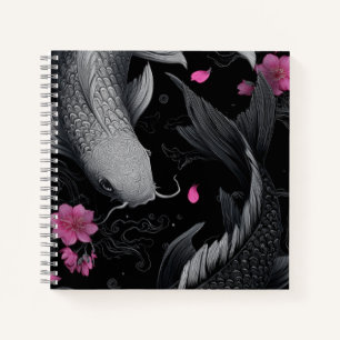 Japanische Koi Fish Dunkle Mode Notizblock