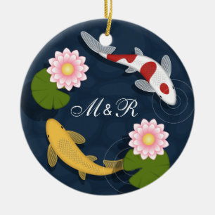 Japanische Koi Fish Monogram Initialen Keramik Ornament