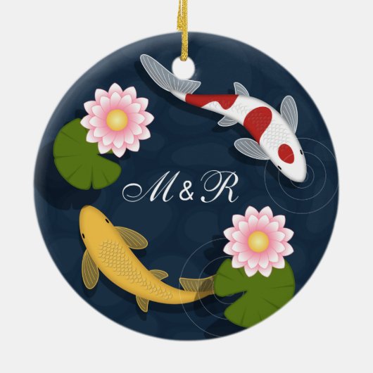 Japanische Koi Fish Monogram Initialen Keramik Ornament (Hinten)