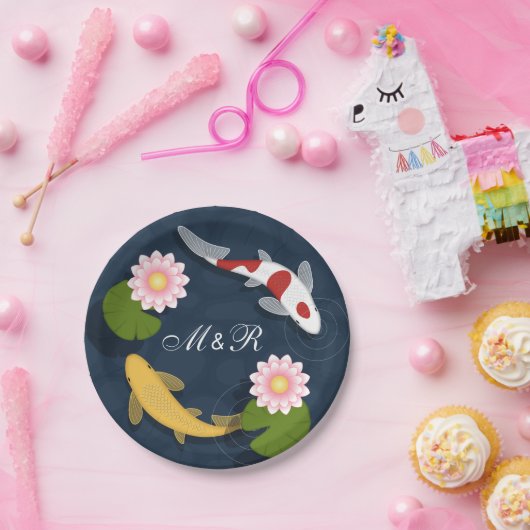 Japanische Koi Fish Monogram Initialen Pappteller (Party)
