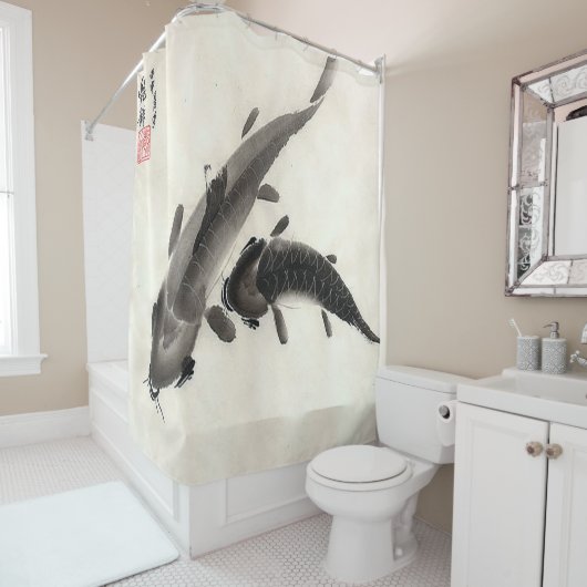 Japanische Koi Fish Pond Aquarellmalerei Duschvorhang (Beispiel)