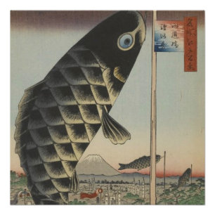 Japanische Koi Hiroshige Fisch Festival Flagge Poster