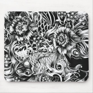 Japanische koi und Lotos-Blumen tätowieren Mousepad