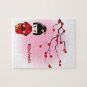 Japanische kokeshi Puppe an Kirschblüte-Blüten Puzzle (Horizontal)