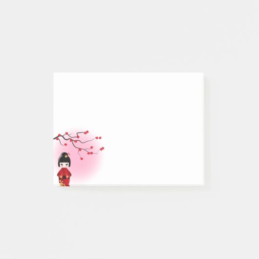 Japanische Kokeshi-Puppe bei Sakura-Blüten Post-it Klebezettel (Vorderseite)
