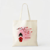 Japanische Kokeshi-Puppe bei Sakura-Blüten Tragetasche (Vorne)