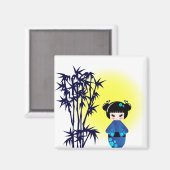 Japanische Kokeshi-Puppe in Bambus bei Sonnenaufga Magnet (Vorderseite/Rückseite)