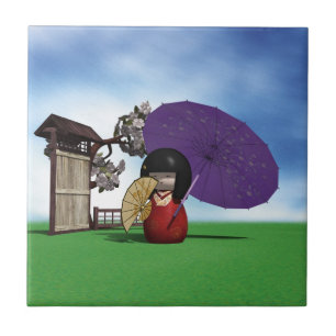 Japanische Kokeshi-Puppe Kirschblüten-Kunst Fliese