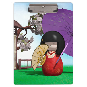 Japanische Kokeshi-Puppe Kirschblüten-Kunst Klemmbrett