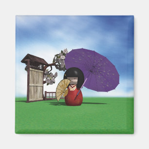 Japanische Kokeshi-Puppe Kirschblüten-Kunst Magnet