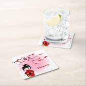 Japanische Kokeshi-Puppe, Sakura-Mädchenname Rechteckiger Pappuntersetzer (Vor Ort)