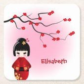 Japanische Kokeshi-Puppe, Sakura-Mädchenname Rechteckiger Pappuntersetzer (Vorderseite)