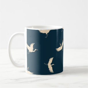 Japanische Kran-Silhouette Vintage-Muster Kaffeetasse