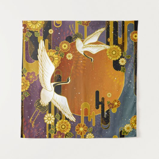 Japanische Kran-Vogel-Illustrationsfläche Wandteppich (Vorderseite (Horizontal))